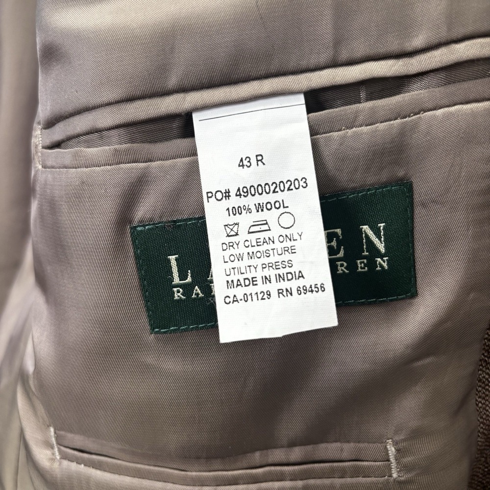 Lauren Ralph Lauren Mens 43R Tweed Blazer Coat Brown Plaid Windowpane 100% Wool - Picture 5 of 16